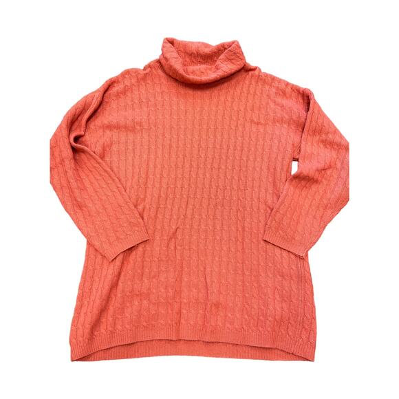 Wainscott Sweaters - Wainscott Wool Angora Orange Cable Knit Long Sleeve Turtleneck Sweater S